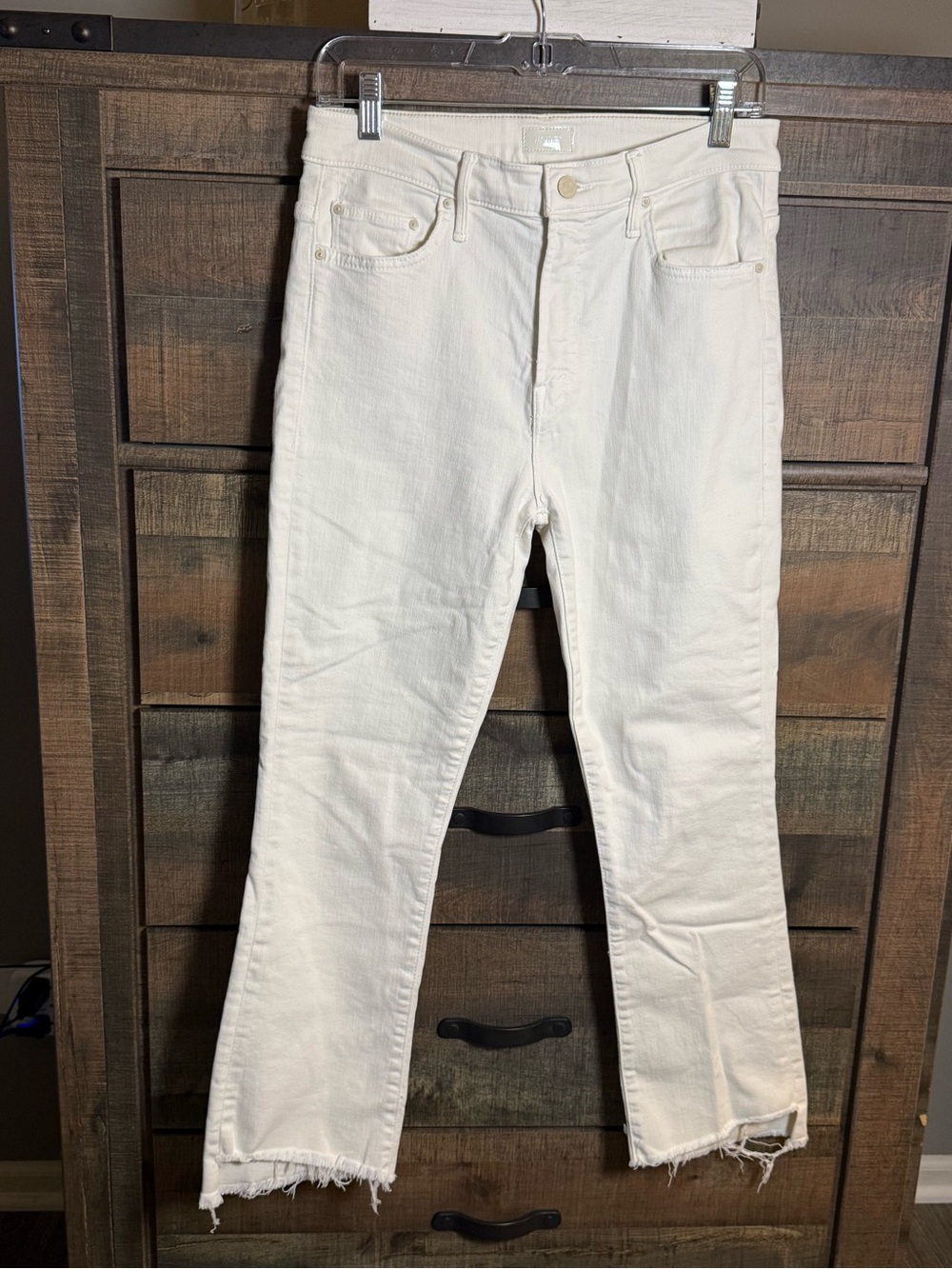 MOTHER The Insider Crop Step Fray Cream Puffs Jeans Women’s Size 28 White